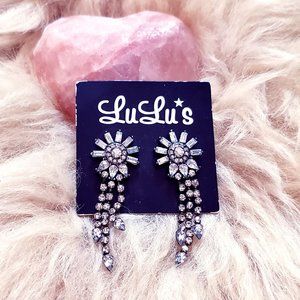 Lulus Rhinestone Crystal Flower Drop Earrings